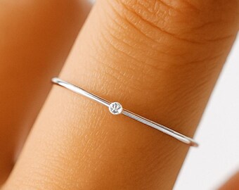 Thin silver stacking ring with stones, 1mm sterling silver dainty ring, tiny minimalist stacking band, delicate skinny silver ring