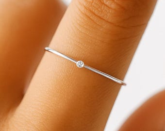 Thin silver stacking ring with stones, 1mm sterling silver dainty ring, tiny minimalist stacking band, delicate skinny silver ring