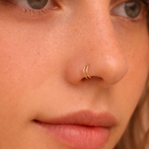 Thin Gold Double Nose Hoop Ring, Small Dainty Double Nose Hoop, Gold Double Nose Ring , Dainty Thin Spiral Nose Hoop Jewelry, 20G 22G 24G