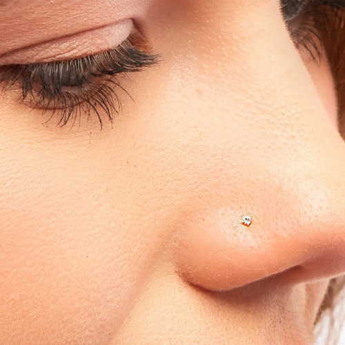 SILVER BALL END NOSE BONE STUD WITH A TINY 1 MM CRYSTAL CHOICE AVAILABLE 