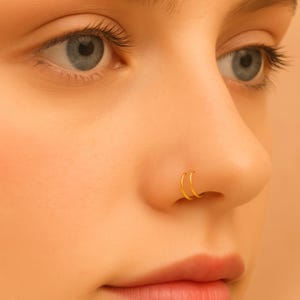 Thin Gold Double Nose Hoop Ring, Small Dainty Double Nose Hoop, Gold Double Nose Ring , Dainty Thin Spiral Nose Hoop Jewelry, 20G 22G 24G