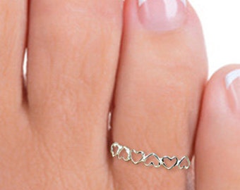 Sterling Silver Heart Toe Ring, Silver Adjustable Toe Ring, Silver Toe Ring, Heart Toe Ring, Toe Ring, Silver Pinkie Ring, Hearts Ring, ST10