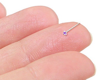 Teeny Tiny 1mm Amethyst Sterling Silver Nose Stud, Nose Ring, Silver Nose Stud, Sterling Nose Stud, 1mm Nose Stud, Tiny Nose Stud