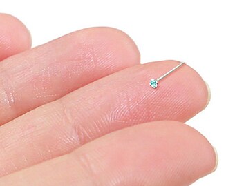 Teeny Tiny 1mm Aquamarine Sterling Silver Nose Stud, Nose Ring, Silver Nose Stud, Sterling Nose Stud, 1mm Nose Stud, Tiny Nose Stud