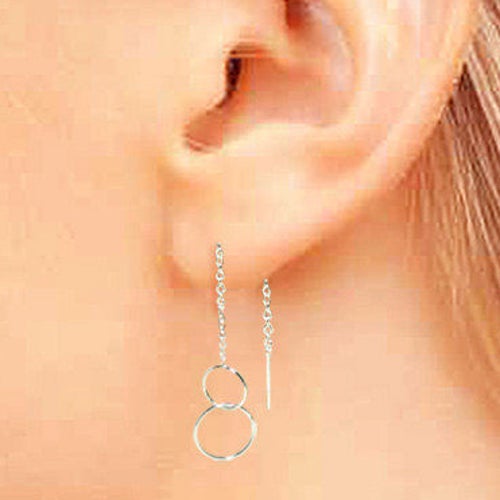 Sterling Silver Double Ring Threader Earrings Dangle Etsy