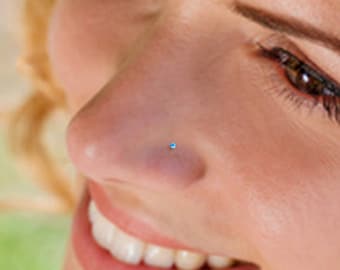 Teeny Tiny 1mm Aquamarine Sterling Silver Nose Stud, Nose Ring, Silver Nose Stud, Sterling Nose Stud, 1mm Nose Stud, Tiny Nose Stud