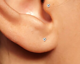 Tiny Heart Studs, Tiny Silver Earrings, Silver Helix Stud, Tragus Stud, Small CZ Studs, Tiny Earrings, Tiny Stud Earrings, Stud Earrings