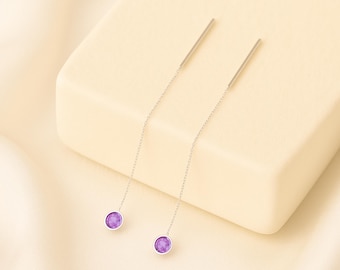 Dainty Sterling Silver Threader Earrings, Delicate Tiny Drop Earrings with Beautiful CZ Stones, Minimalist Threader Chain Earrings for Women
