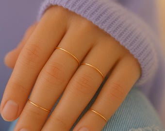 Tiny 1mm Gold Filled Midi Ring, Dainty Knuckle Ring, Thin Minimalist Stacking Ring, Delicate Gold Midi Band, Skinny Micro Ring