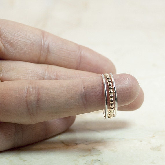 Two Tone Stack Ring Set Gold Bead Ring Mixed Metal Stack Set