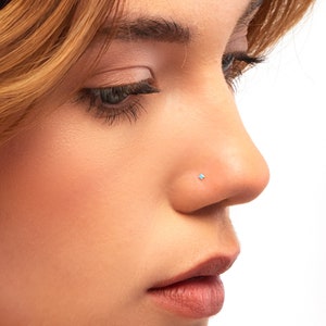 Tiny Turquoise Sterling Silver 1mm Nose Stud, Nose Ring, Silver Nose Stud, Turquoise Nose Ring, Turquoise Nose Stud, Tiny Nose Ring, SN5 image 2