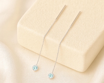 Dainty Sterling Silver Threader Earrings, Delicate Tiny Drop Earrings with Beautiful CZ Stones, Minimalist Threader Chain Earrings for Women