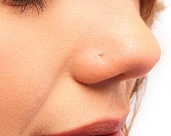 14K Gold Nose Stud, Gold CZ Nose Stud, Tiny Gold Nose Stud, 1mm Nose Stud, Tiny Nose Ring, Small Gold Nose Stud, Gold Nose Stud, 14GN3