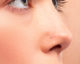 14K Gold Nose Stud, Gold CZ Nose Stud, Tiny Gold Nose Stud, 1mm Nose Stud, Tiny Nose Ring, Small Gold Nose Stud, Gold Nose Stud, 14GN3
