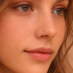 Thin Gold Double Nose Hoop Ring, Small Dainty Double Nose Hoop, Gold Double Nose Ring , Dainty Thin Spiral Nose Hoop Jewelry, 20G 22G 24G