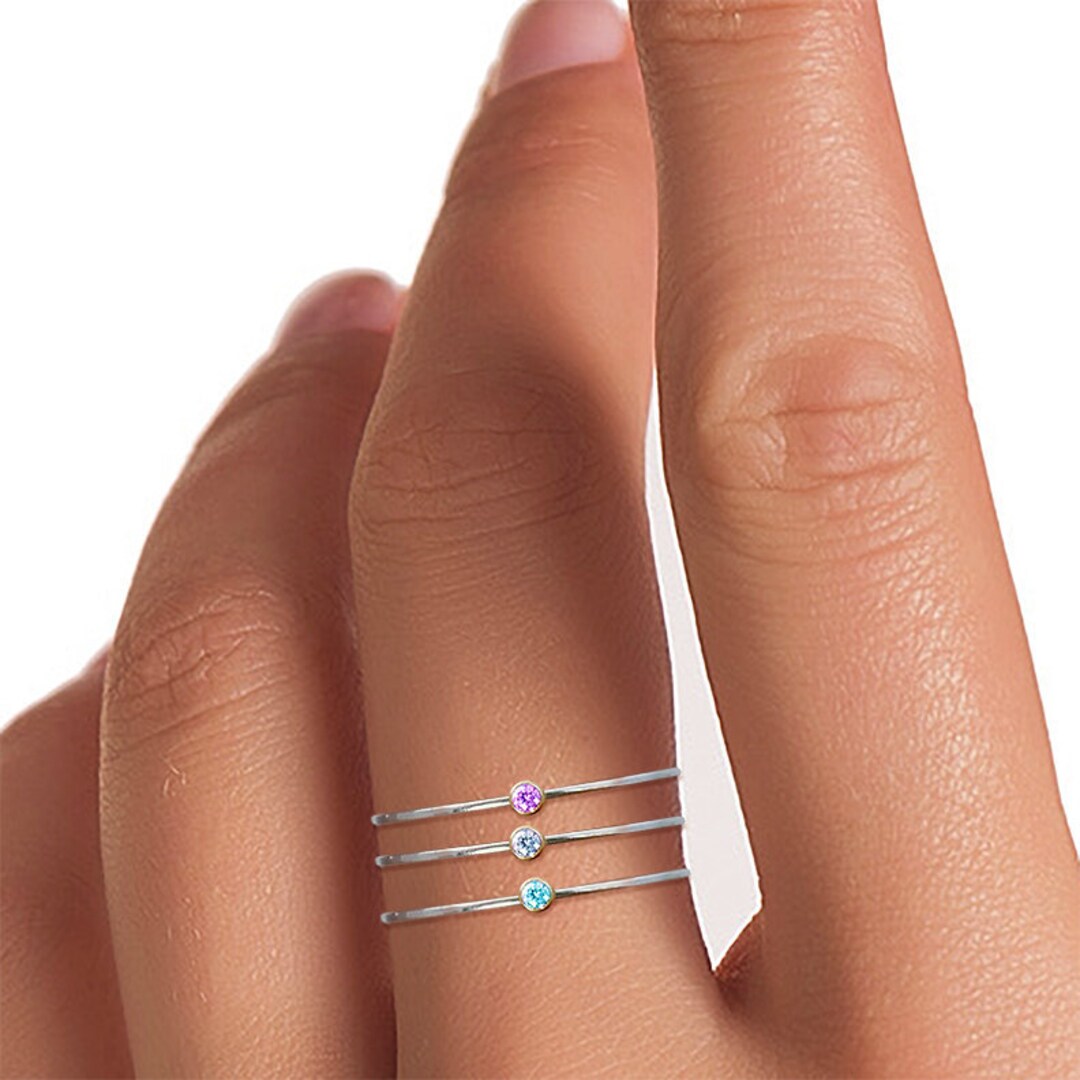 Thin Silver Band, Tiny Silver Ring, Silver Stack Ring, Silver CZ Ring