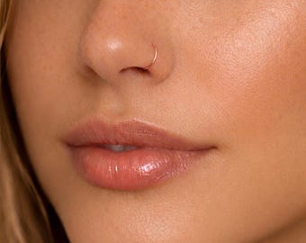 Dainty Thin Rose Gold Nose Hoop, 14K Rose Gold Filled Nose Ring, Tiny Minimalist Nose Hoop, Small Delicate Rose Gold Nose Jewelry