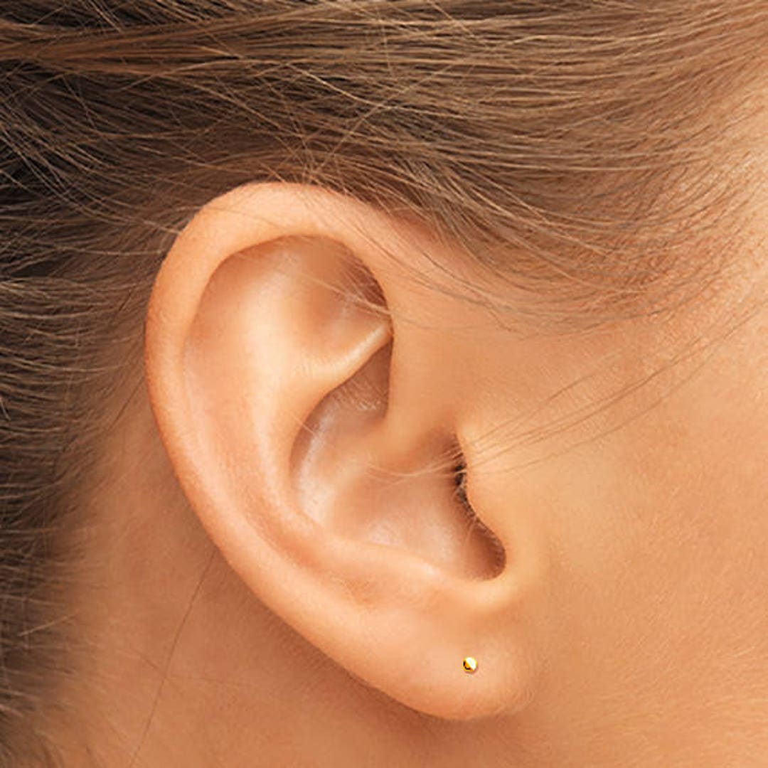 Small Gold Earrings, Tiny Gold Earring, Matte Gold, Little Top Earring, Small Simple Ear Hooks, Delicate Earring, 14K Solid Gold Hook Option 14K Solid
