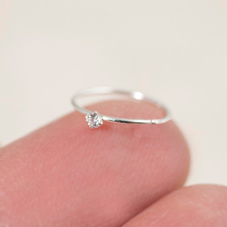 Tiny Nose Hoop, Silver Nose Hoop, Tiny Nose Ring, Tiny Nose Ring, CZ Nose Hoop, Small Nose Hoop, Small CZ Nose Hoop, CZ Nose Ring, SHP3 image 1