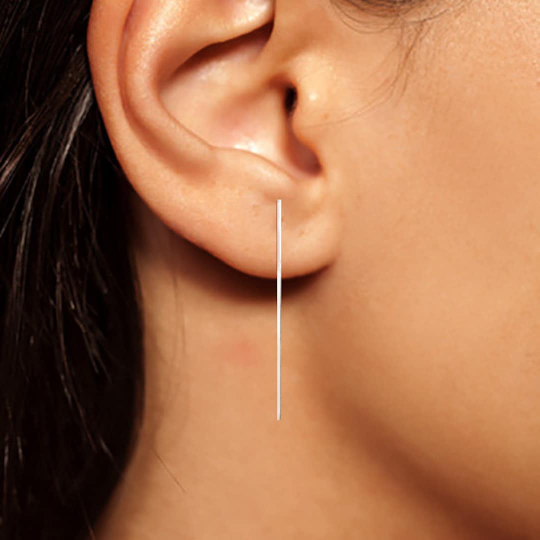 Buy 18K Gold Long Vertical Bar Drop Dangle Earring Minimal Long Circle Bar  Earrings Geometric jewelry for Women Girls, Metal at Amazon.in