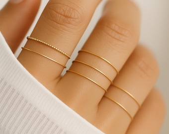 Tiny 1mm Gold Band Ring, Dainty Gold Ring, Delicate Thin 14K Gold Filled Ring, Minimalist Stacking Ring, Simple Gold Ring