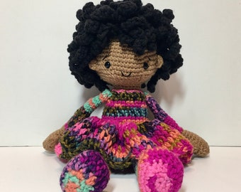 Crochet African American Doll, OOAK Handmade Doll for Sale, Black Crochet Doll, Stuffed Doll, Teenage Girl Gift, Gift for Her
