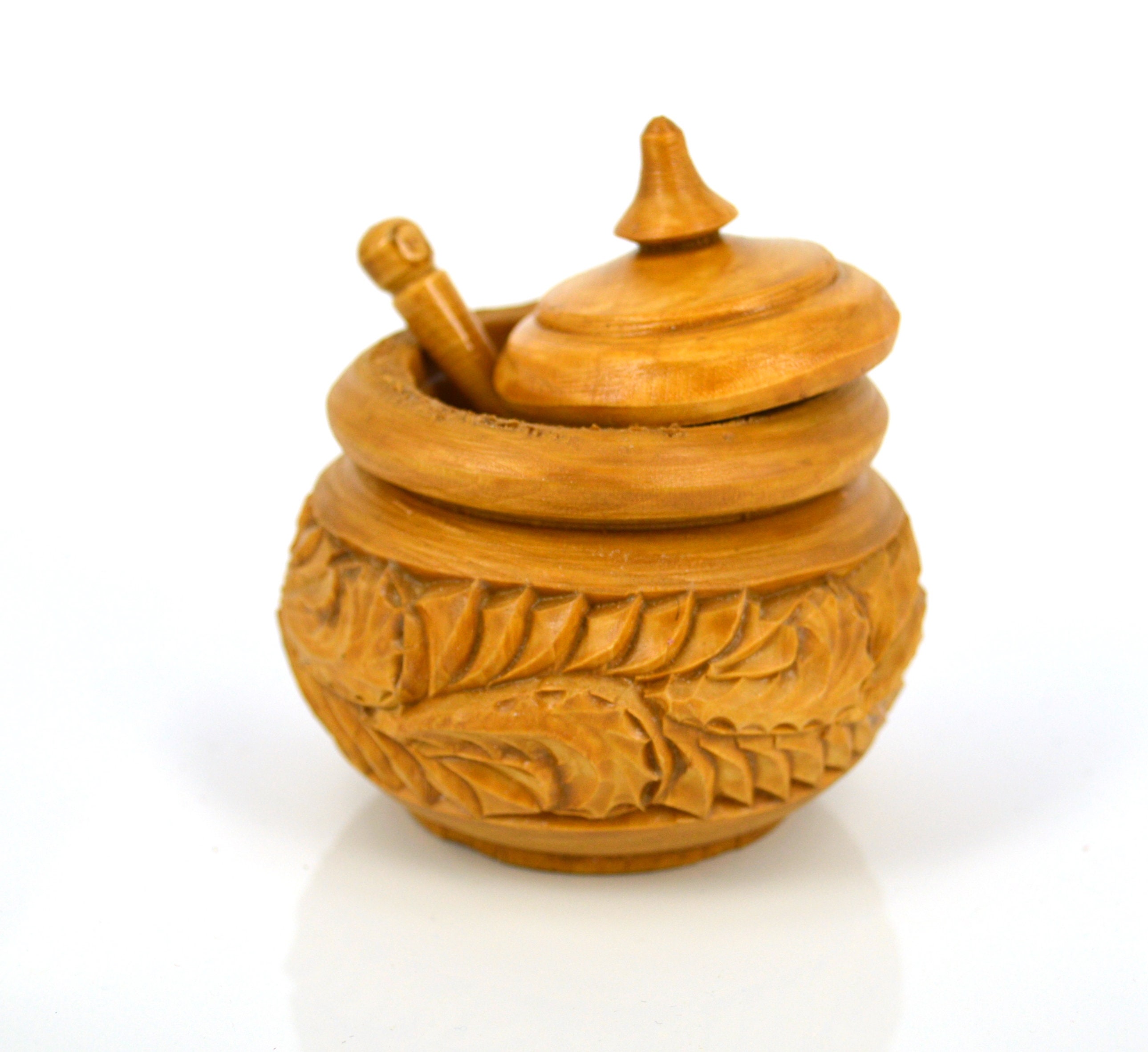 Hand Wood Carving Wooden Carved Salt Cellar With Spoon Salt Etsy