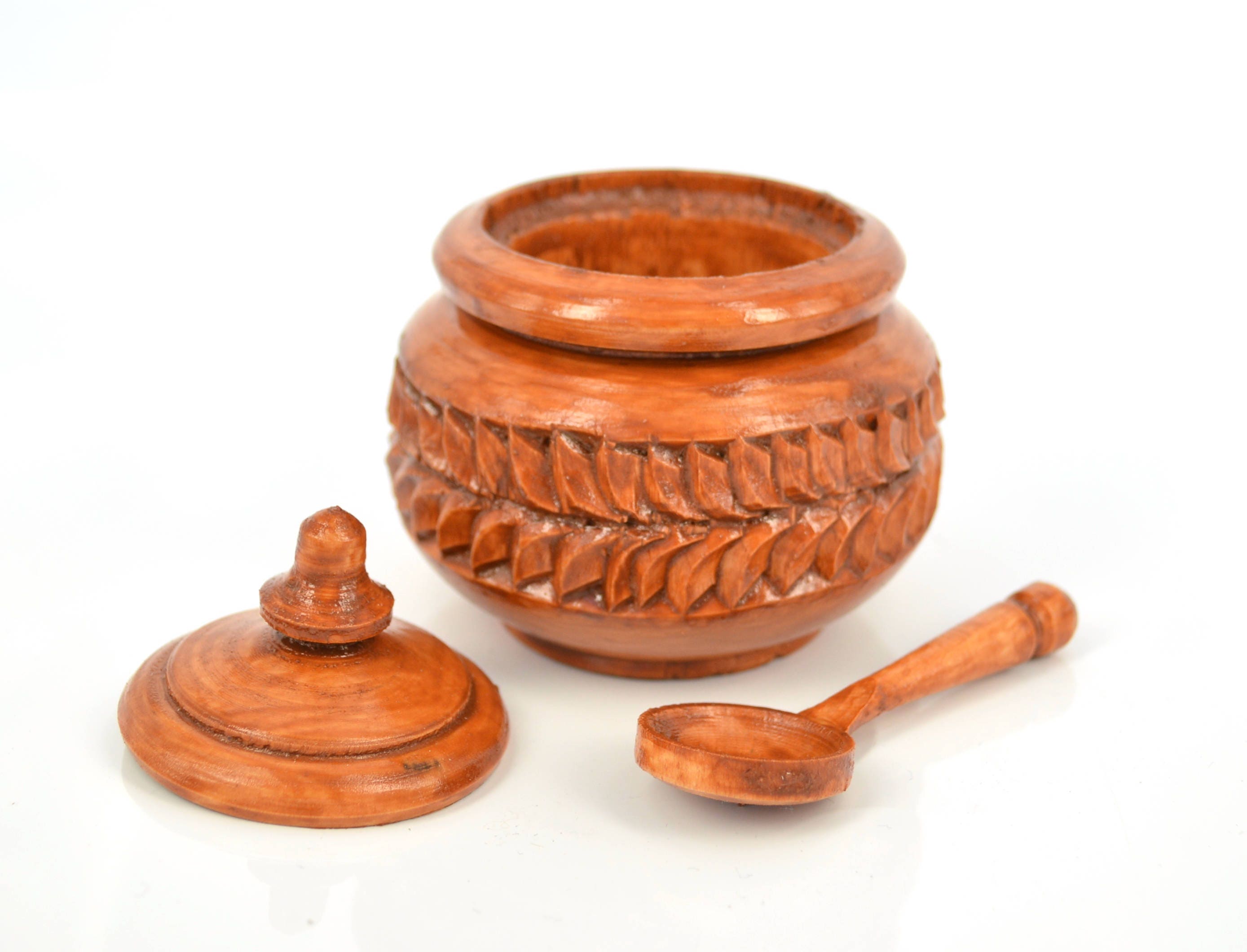 Hand wood carving wooden carved salt cellar with spoon salt Etsy