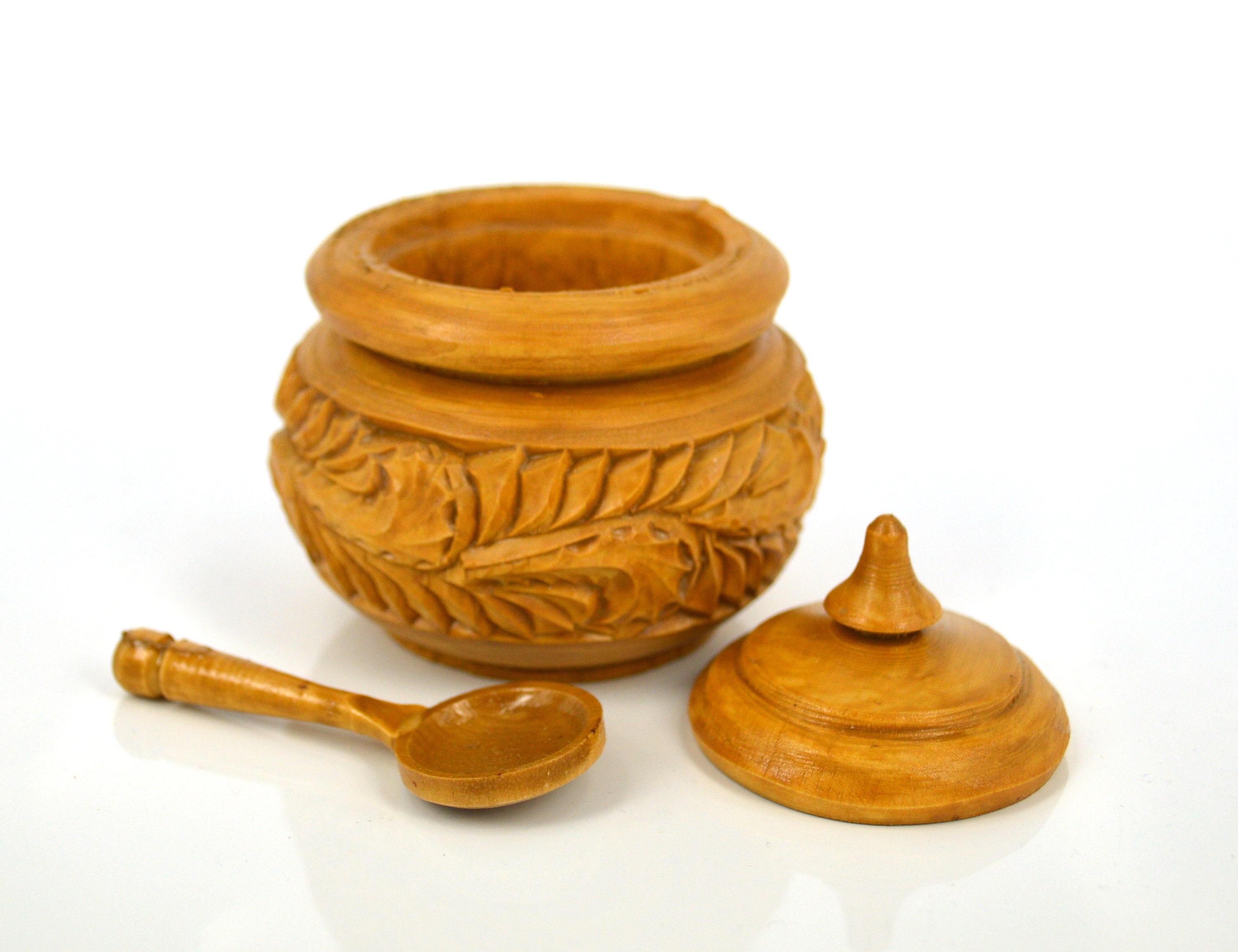 Hand Wood Carving Wooden Carved Salt Cellar With Spoon Salt Etsy