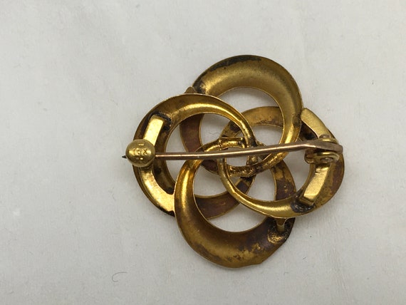 antique 10K gold, 4 intertwined circles brooch, v… - image 4