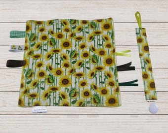 Zabawka sensoryczna Baby Lovey, żółta, słonecznikowa, jesienna, szeleszcząca zabawka sensoryczna dla niemowląt, wstążka, szeleszcząca, sensoryczna zabawka dla niemowląt, słonecznikowy klips do smoczka