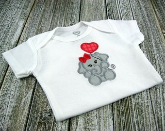 Personalized Girl Elephant With Heart Bodysuit