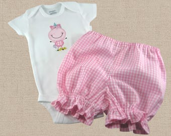 Completo estivo per bambina con unicorno, mutandine a quadretti con volant, vestiti per neonata per la primavera, regalo per baby shower, set a quadri con unicorno per bambina.