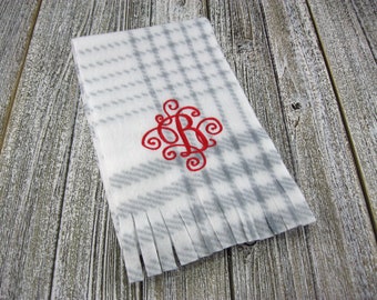 Monogrammed Children's Fleece Scarf, Children's Gray Plaid Personalized Fleece Scarves