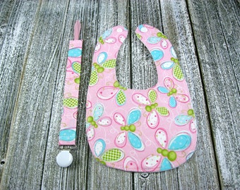 Butterfly Bib and Pacifier Clip Set