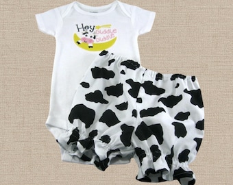 Hey Diddle Diddle Baby Girl Outfit | Cow Print Bloomers & Bodysuit | Moon Nursery Rhyme Outfit | Farm Baby Gift | Farm Girl Clothes