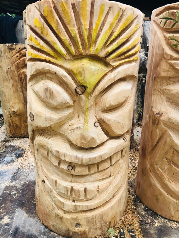 Tiki Gods, Chainsaw Carved & Hand Painted Sculptures in Wood: Set
