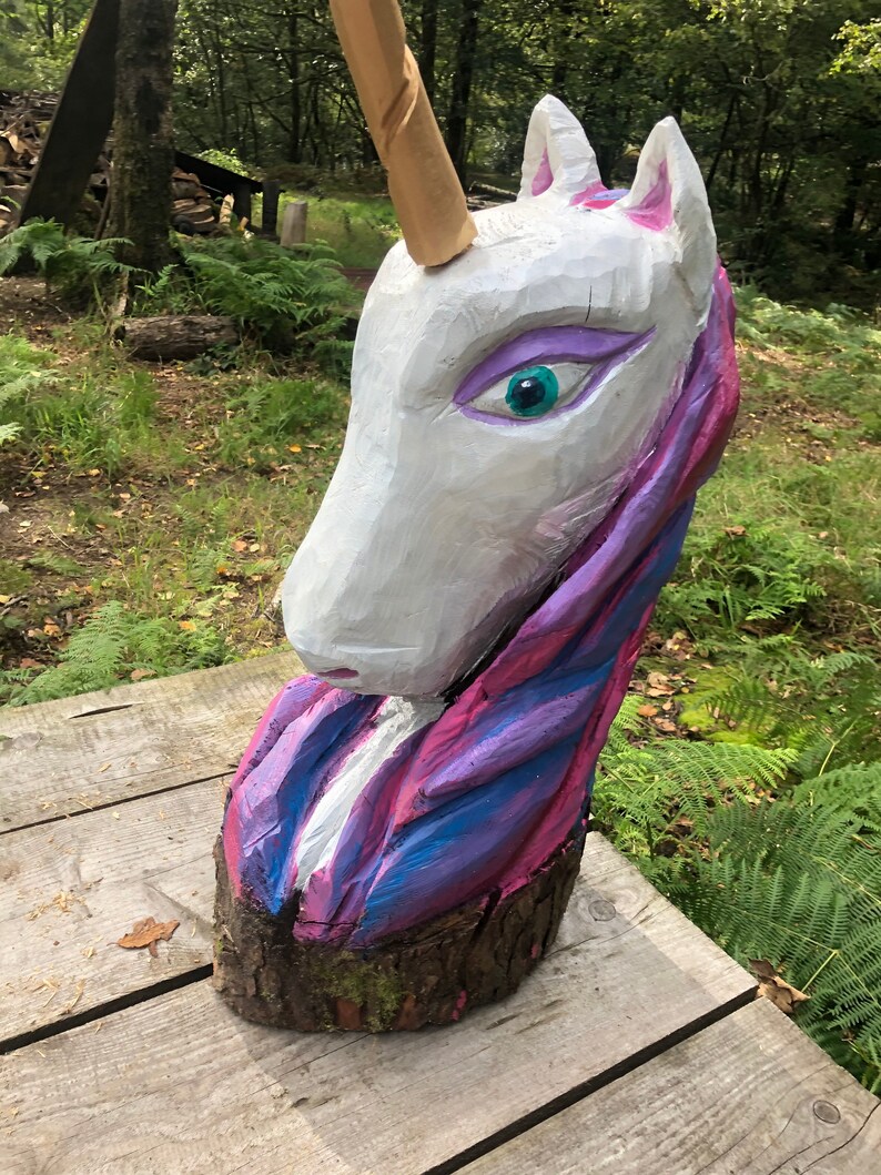 Chainsaw Carved Sculpture Unicorn Head wood. Etsy