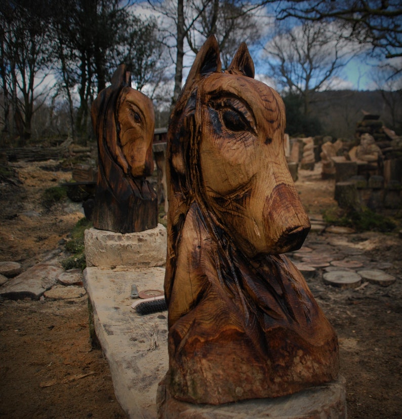 Chainsaw Carved Sculpture Horses Head Etsy
