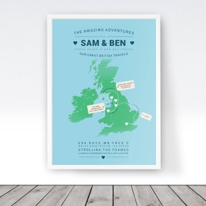 Personalised UK Map, Map of the UK, Custom Map Print, Places We've Been, Places Travelled, Where We've Been, First Met, Our Travels image 2