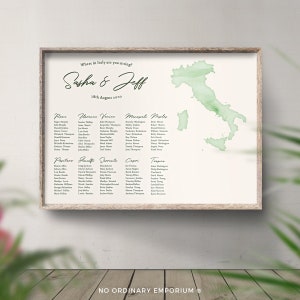 Map Seating Chart, Italy Table Plan, Travel Theme Wedding, Travel Theme Decor, Map Table Plan, Watercolour Style Ireland Destination Wedding