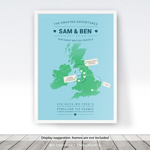 Personalised UK Map, Map of the UK, Custom Map Print, Places We've Been, Places Travelled, Where We've Been, First Met, Our Travels image 1