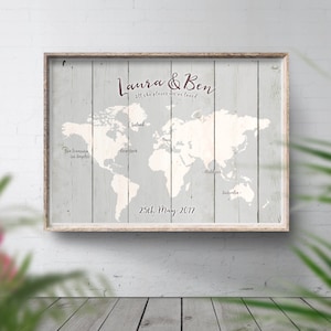 Grey Wedding Theme, Guest book map, Alternative Wedding Guest Book, Rustic Wedding Map, Personalised World Travel Map, Wood style, Custom image 1