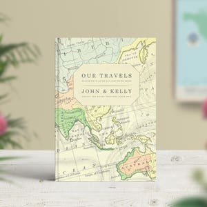 Vintage Map Journal, Personalised Travel Bucket List, World Travel Journal, Traveller Notebook, Journal Adventures Trip Couples Gift