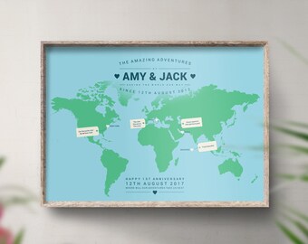 Personalised Map, World Map Print, Places We've Been, World Travel Map, Custom World Map, World Map Poster, Travel Poster, Personalised Gift