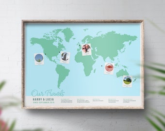 Photo Travel Map, Guest Book Alternative, World Map Print, Places We've Been, Where We Met, Our Journey, 1st Anniversary, 40th Birthday Gift