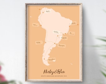 Personalised South America Map, Any Country, Custom World Map, South America print, World travel map, Travel poster, Personalised gift