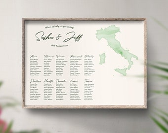 Map Seating Chart, Italy Table Plan, Travel Theme Wedding, Travel Theme Decor, Map Table Plan, Watercolour Style Ireland Destination Wedding