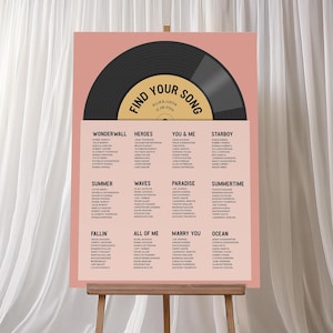 Record Table Plan, Album Seating Chart, Large Vinyl Seating Plan, Music Theme Wedding, Rock Indie Bands Disco Retro, Unique Wedding Decor