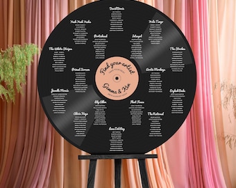 Record Table Plan, Record Seating Chart, Music Theme Wedding, Disco Wedding Decor, Round Seating Chart, Unique Seating Plan, Shaped Circular